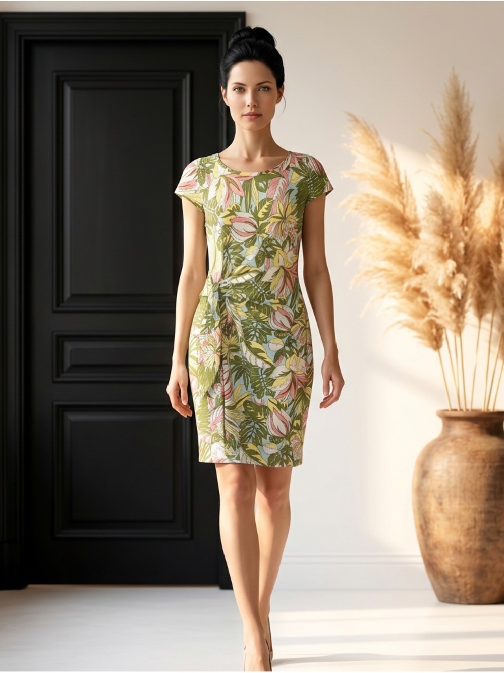 Talbots Tie Detail Knit Shift Dress - Tropical Paradise ~ Size 1X